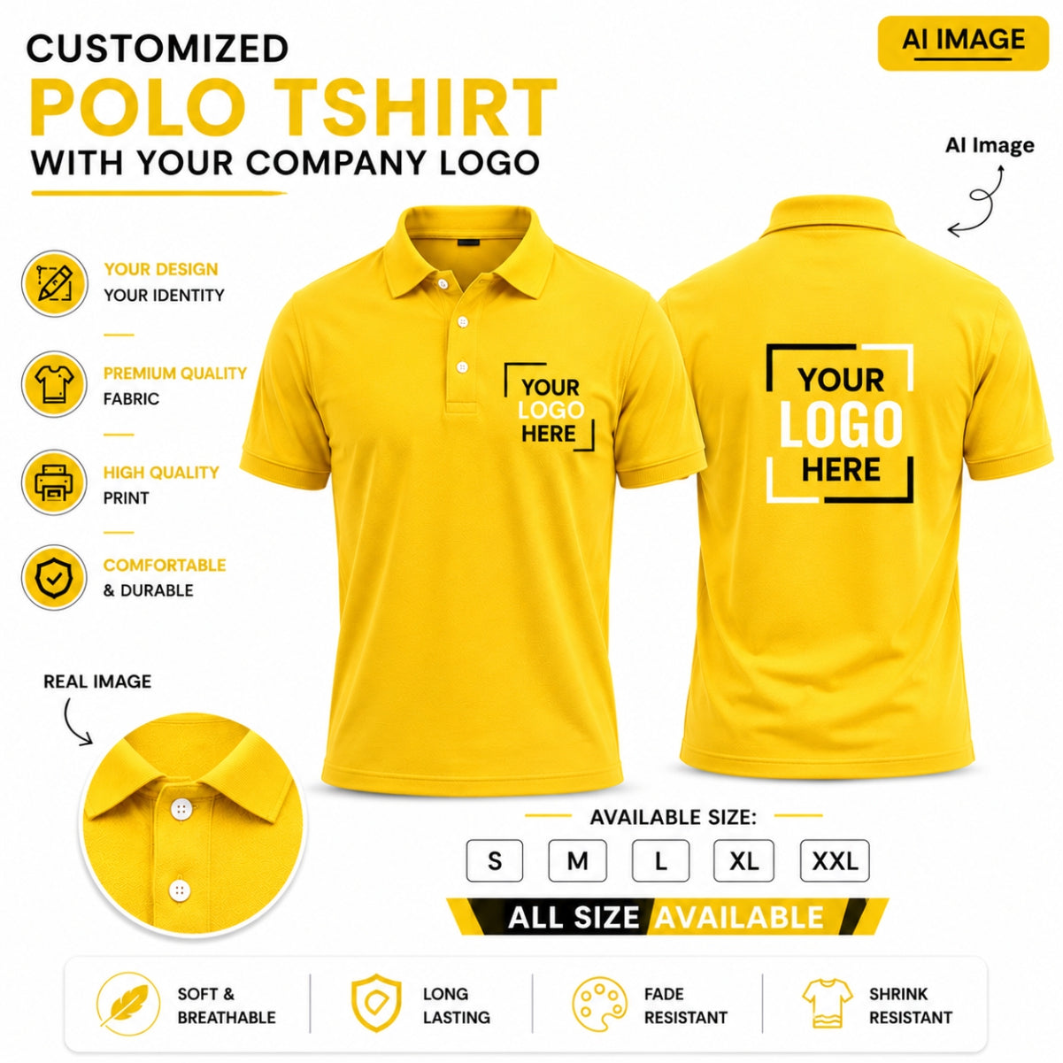 Custom T-Shirt -    Yellow With your logo printed