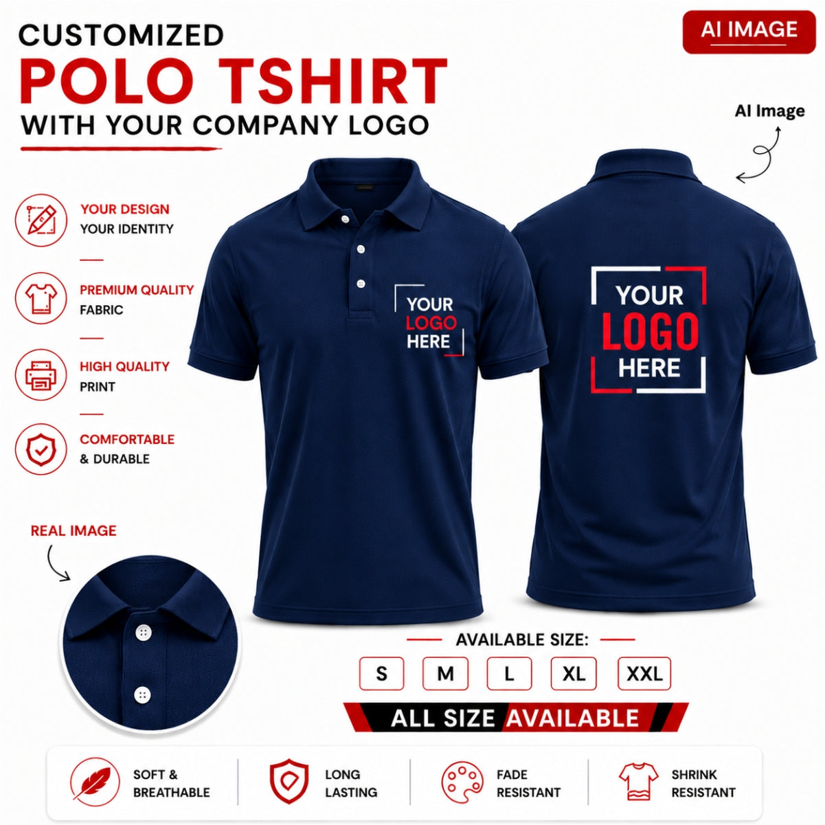 Custom T-Shirt - Navy blue With your logo printed