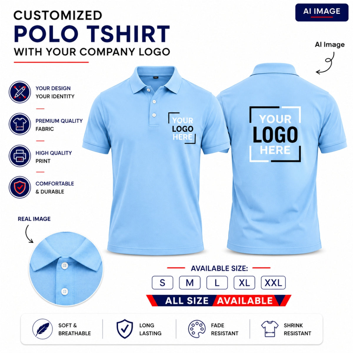 Custom T-Shirt - Sky blue With your logo printed