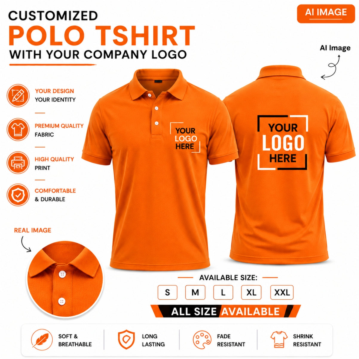 Custom T-Shirt -    Orange With your logo printed
