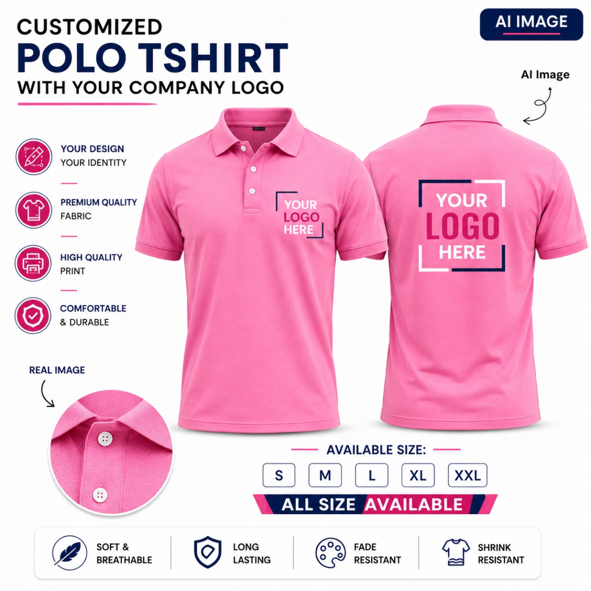 Custom T-Shirt - Pink With your logo printed